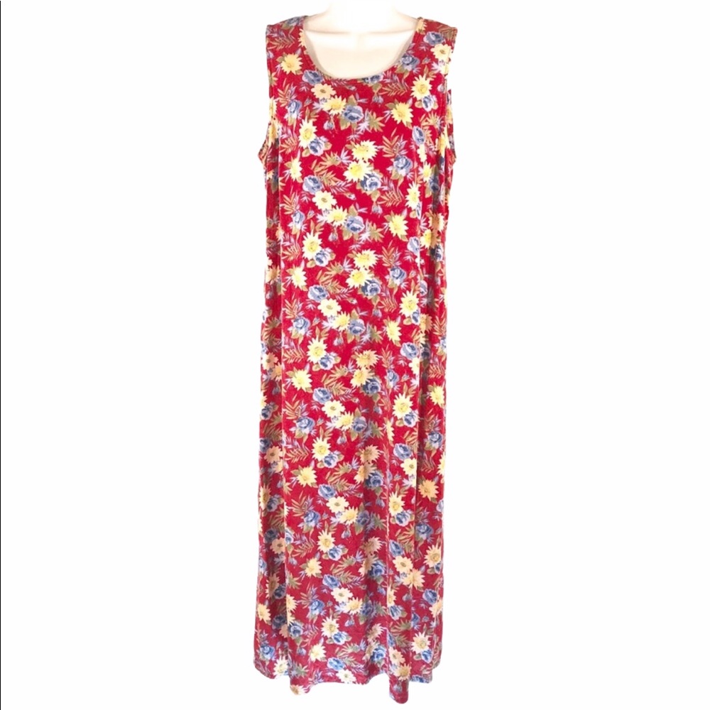 Vintage Red Floral Print Dress, size 14